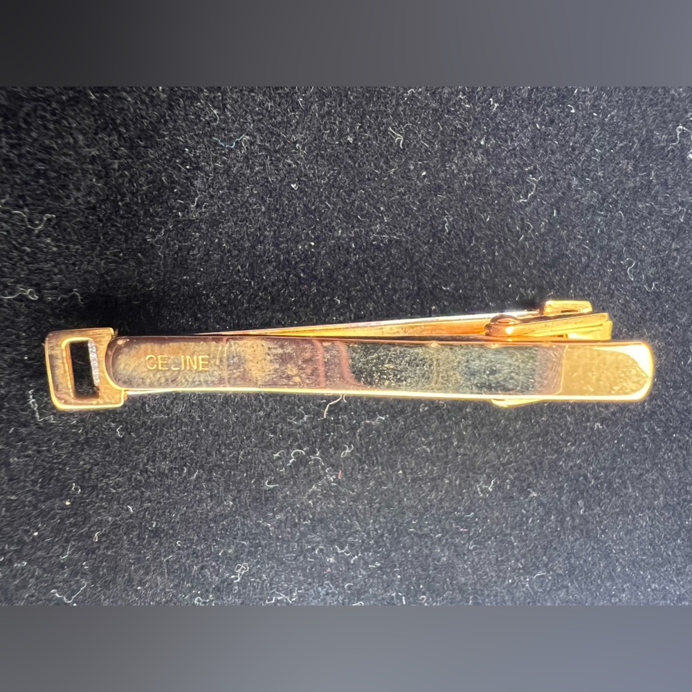Vintage Celine Y2K Gold Tie Bar & Cufflinks Set Horse Logo - Picture 6 of 6